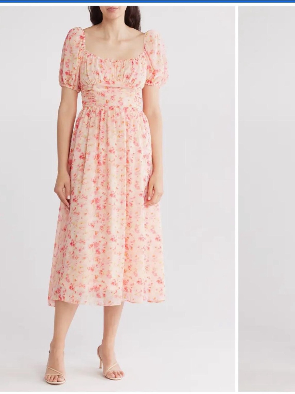 Astr Pink Floral Puff Sleeve Midi Dress